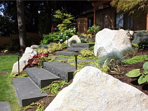 Black basalt stone risers