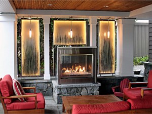 Living Room with fireplace and lighting